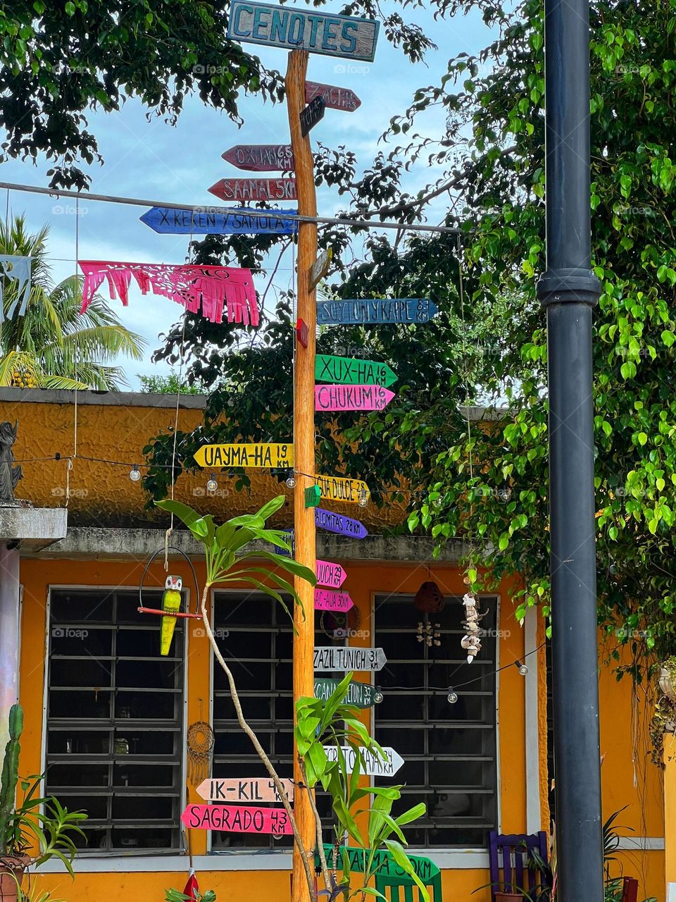 Signpost to all the famous cenotes located around Chichén Itzá in Mexico