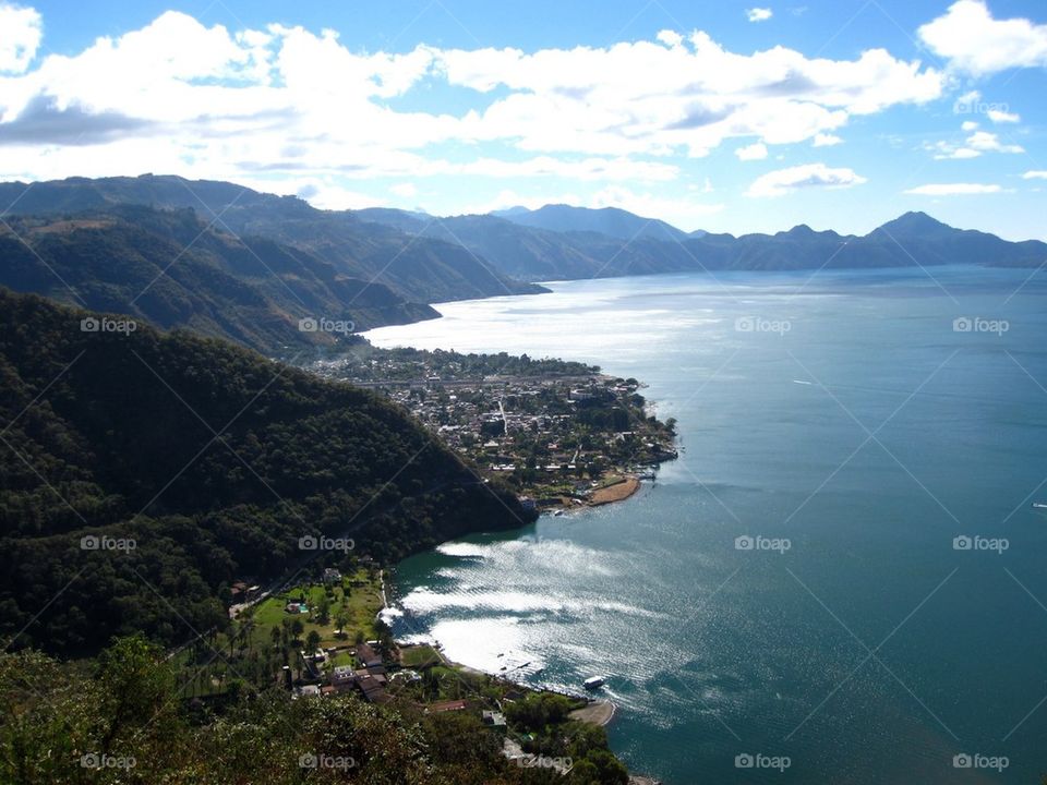 High angle view of lake atitlan