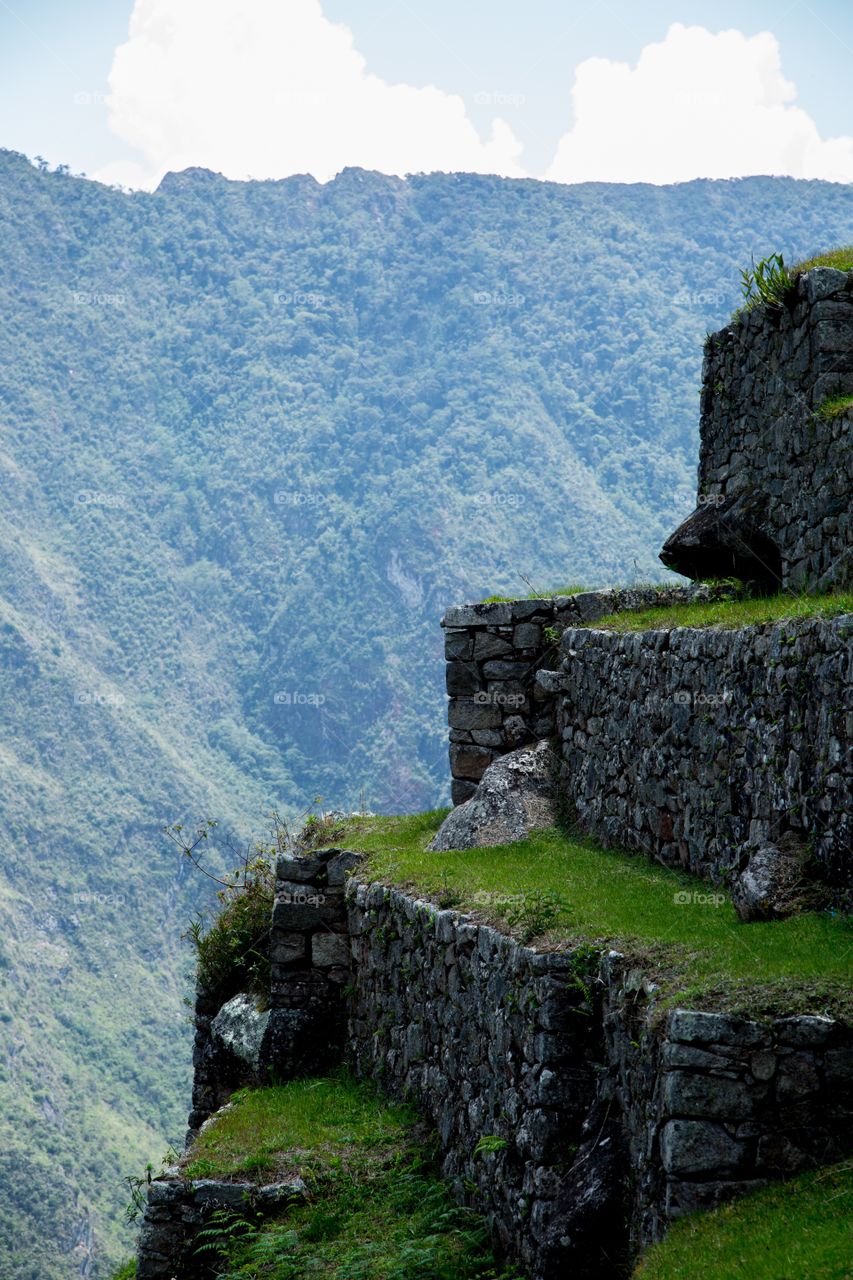 Ancient steps along the edge of Machu Picchu 