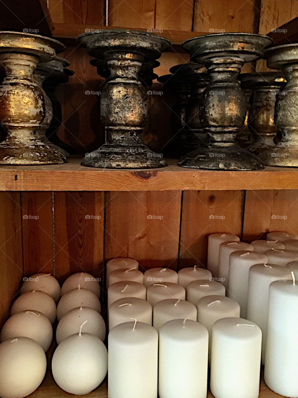 Shelf with candles and candlesticks! 