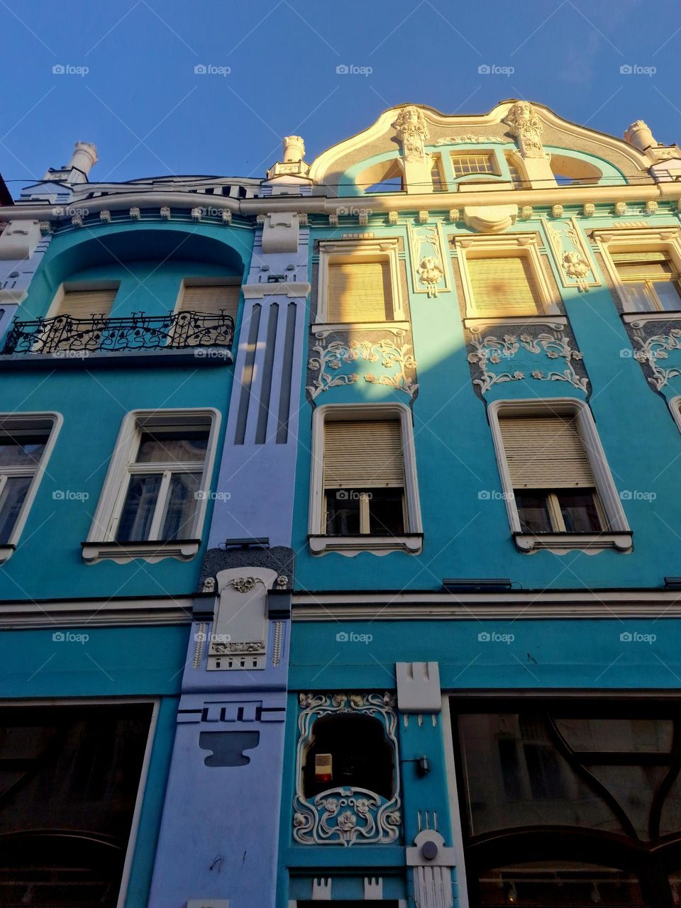 blue building from Oradea