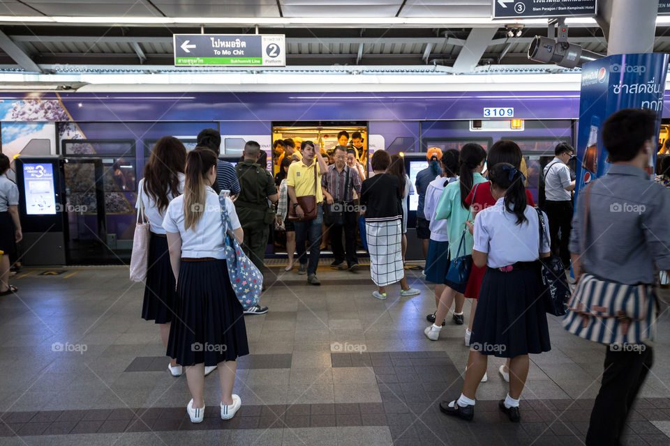 People at BTS public train station 