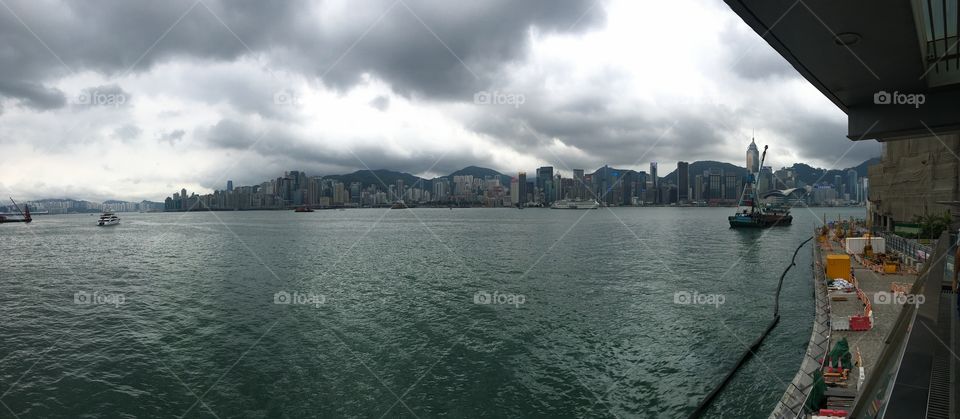 A cityscape view of Hong Kong's skyline. 