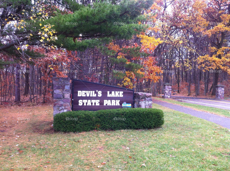 Devils Lake Entrance Sign Fall. Taken during entry to Devils Lake State Park, Wisconsin, in the beautiful fall colors