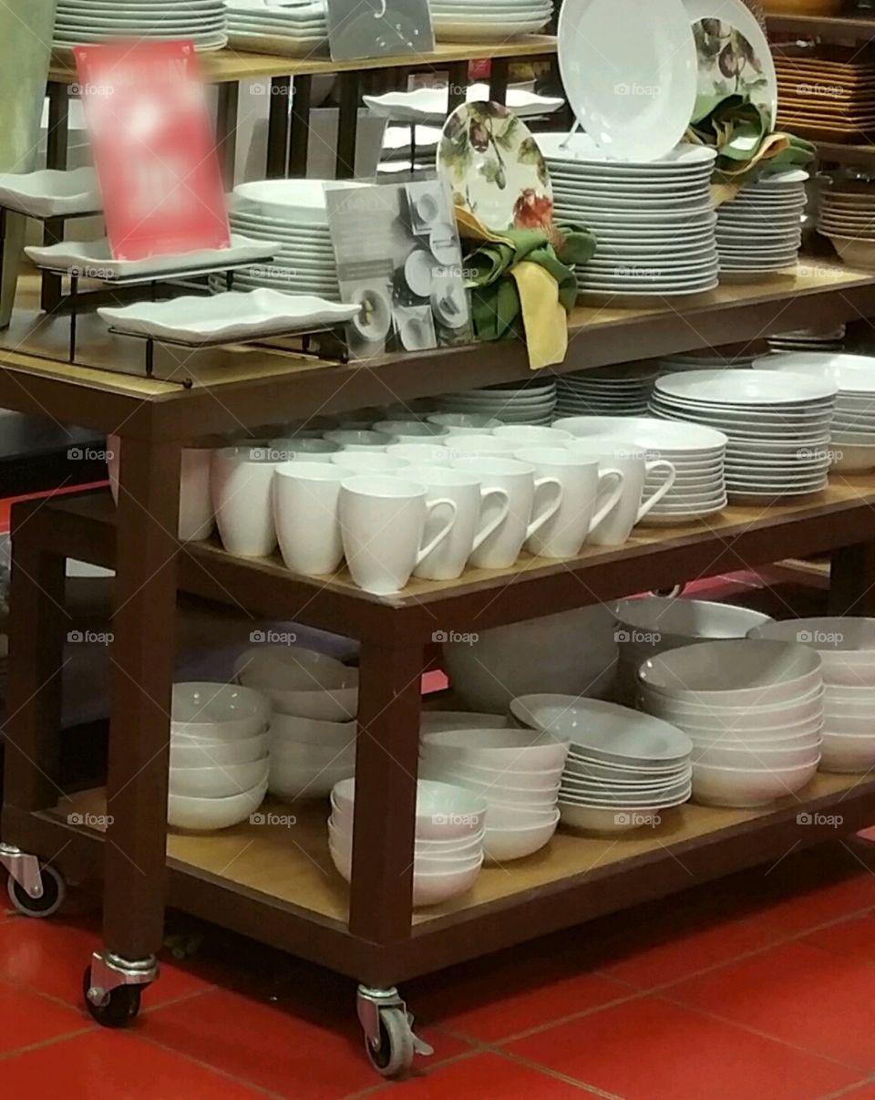 White dishes and cups