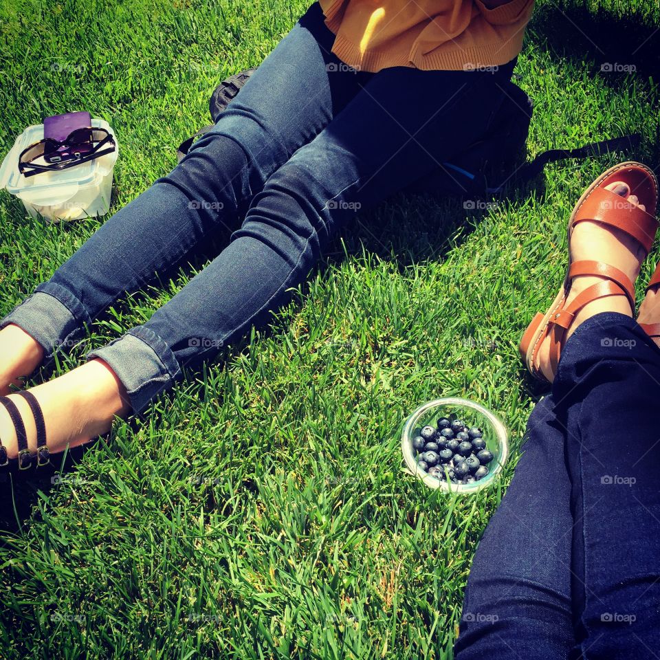 Picnics & Patches. Having a picnic with a friend during our lunch break