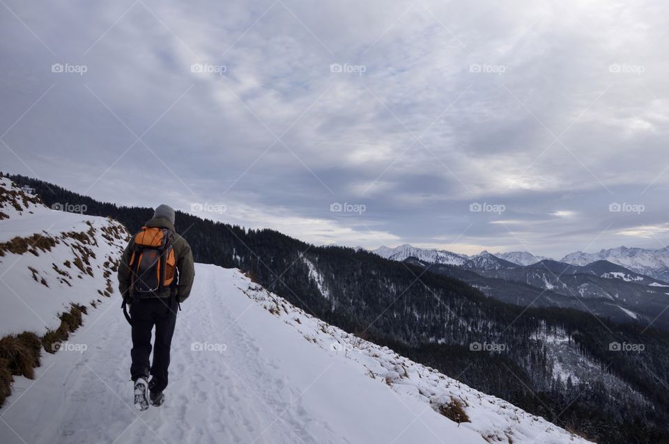 A man hiking in the mountains