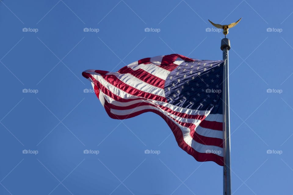 USA flag, waving flag, flag and blue sky