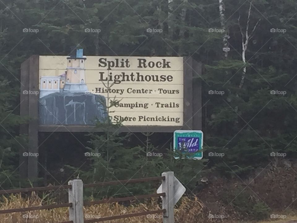 A sign welcomes visitors to the Split Rock Lighthouse along the shore of Lake Superior in Minnesota. 