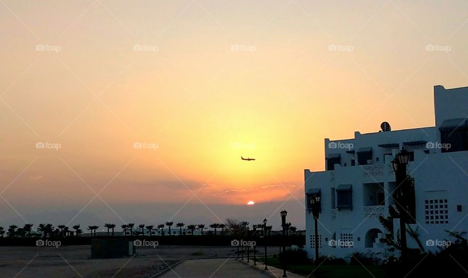 Plane at sunset in Hurghada