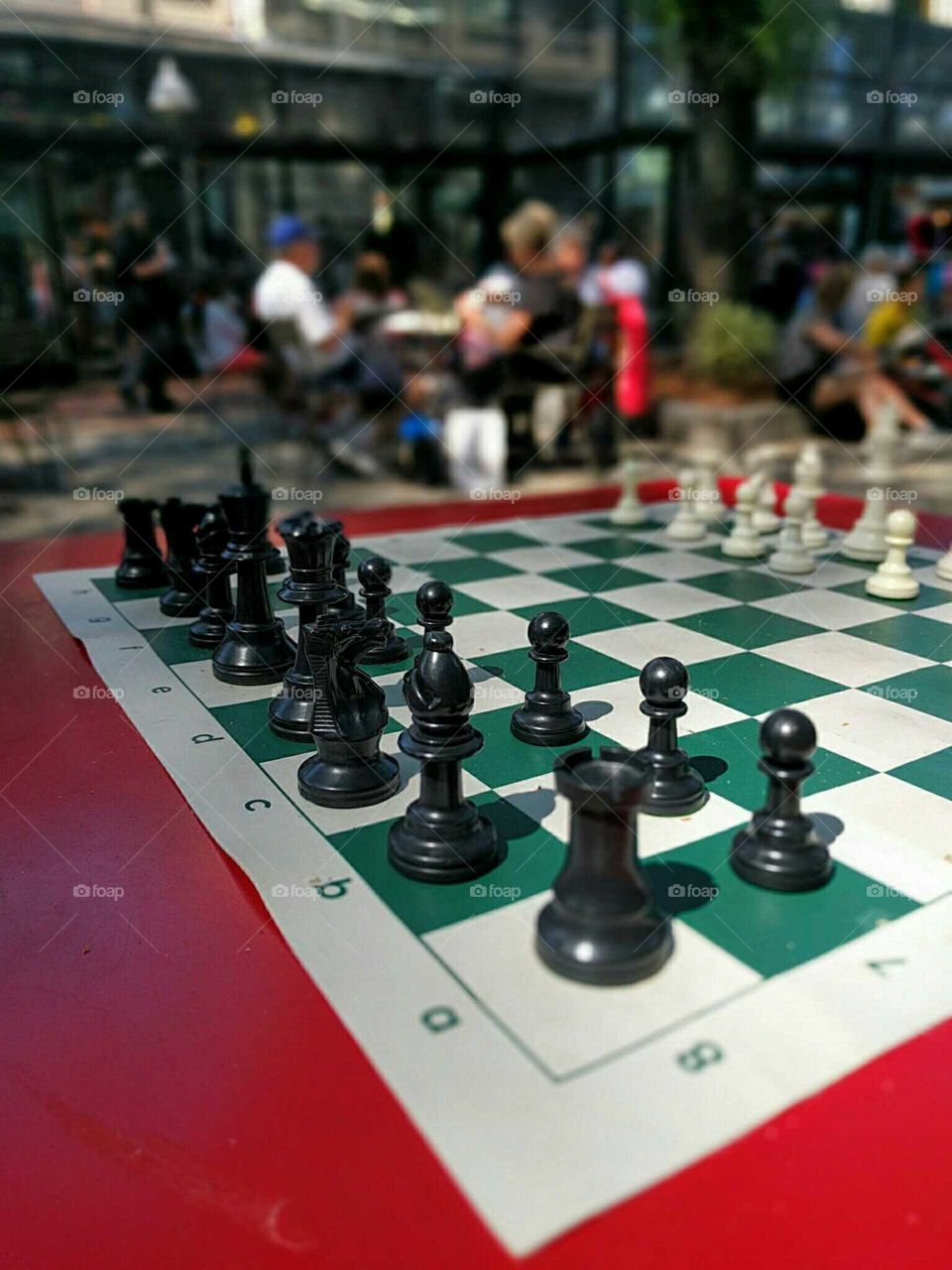 A chess set on a summer afternoon.
