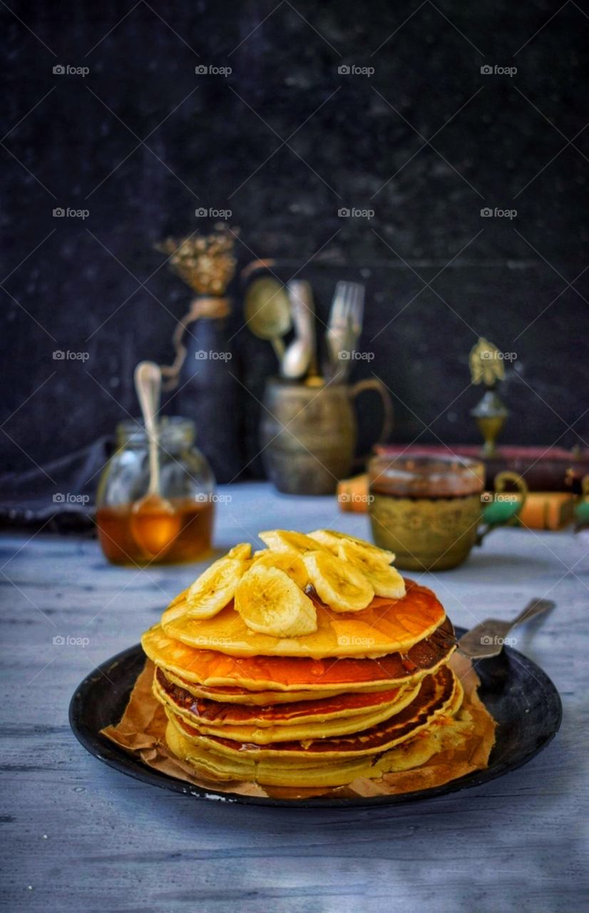 In this photo I capture a delicious banana pancakes which makes you tempting 