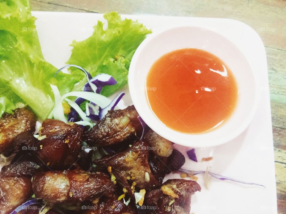 Fried pork and ketchup