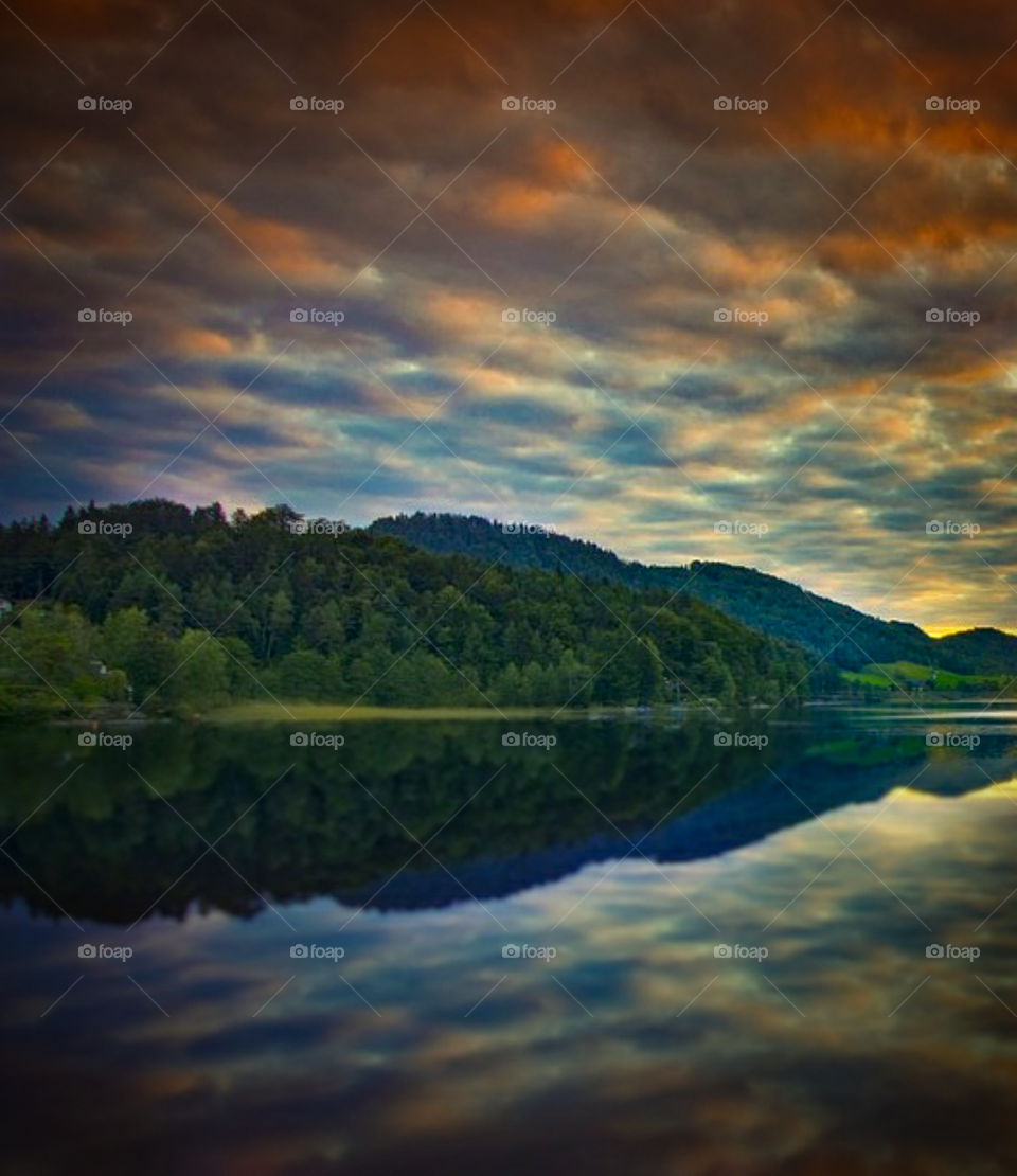 beautiful landscape natural view, river, mountain with reflection