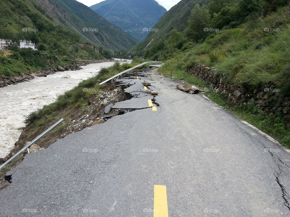 Broken road in the mountains