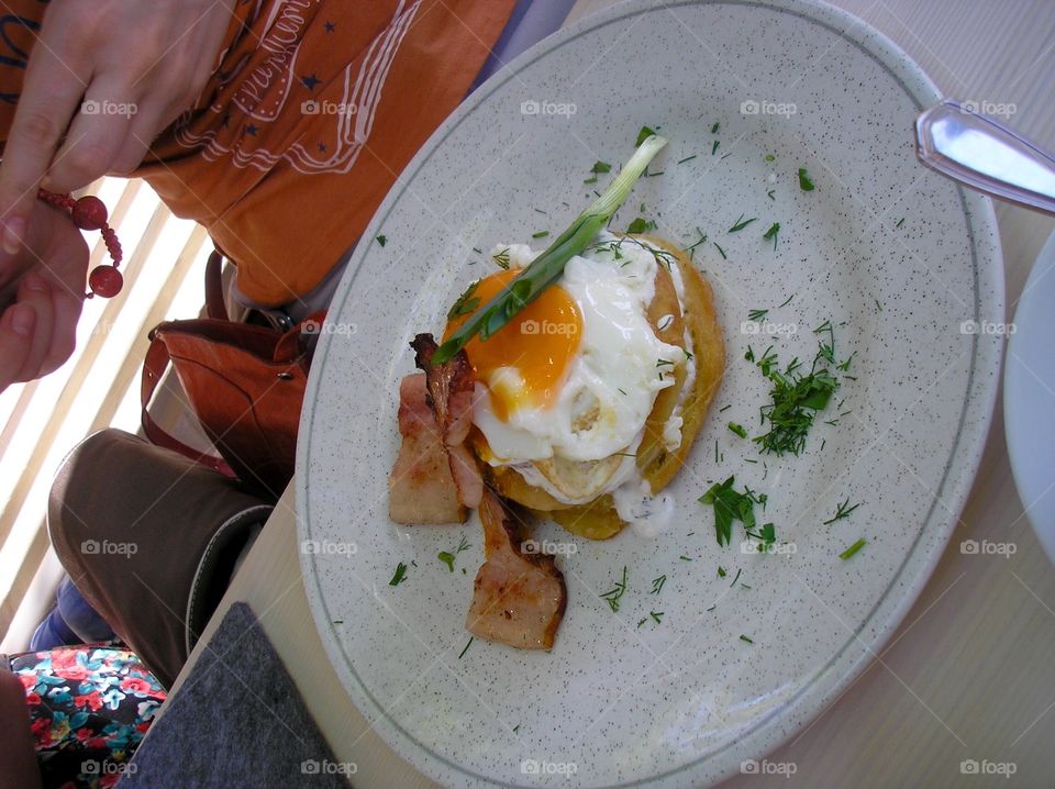 Breakfast with eggs on a plate