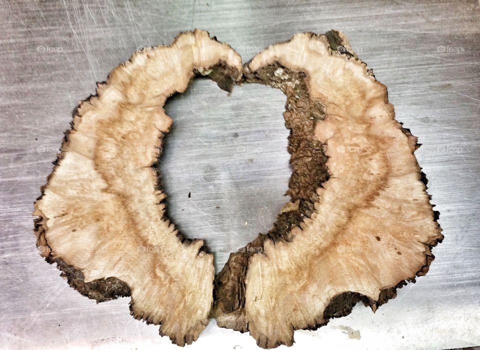 Wooden abstract heart found from cutting up logs. 