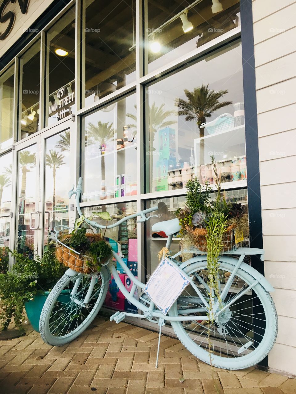 Vintage bike on display, sitting outside a shop in Orange Beach, Alabama, USA