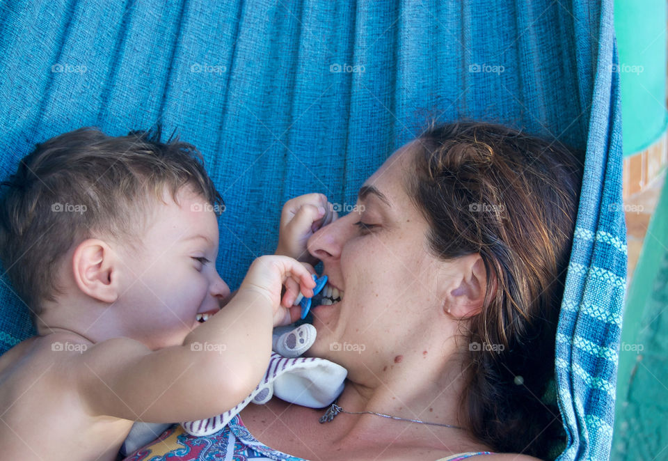 Mum and son in hammock 