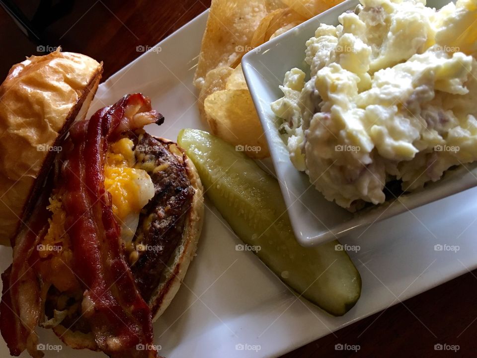 Bacon Cheeseburger and Potato Salad 