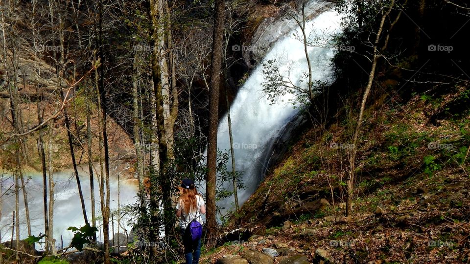 North Carolina hiking trail with waterfall