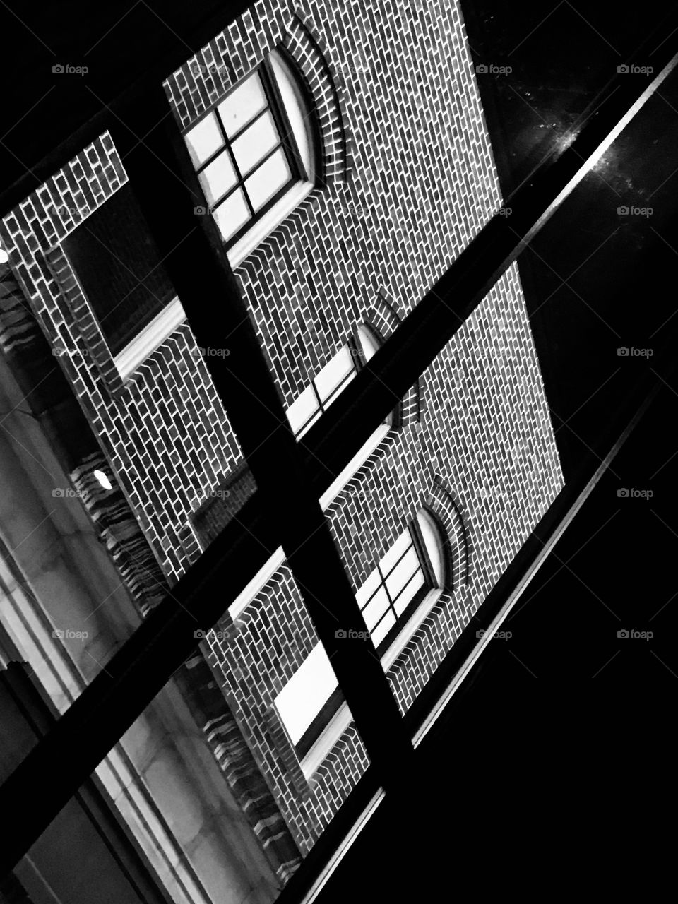 Bricks, windows and lines in black and white 