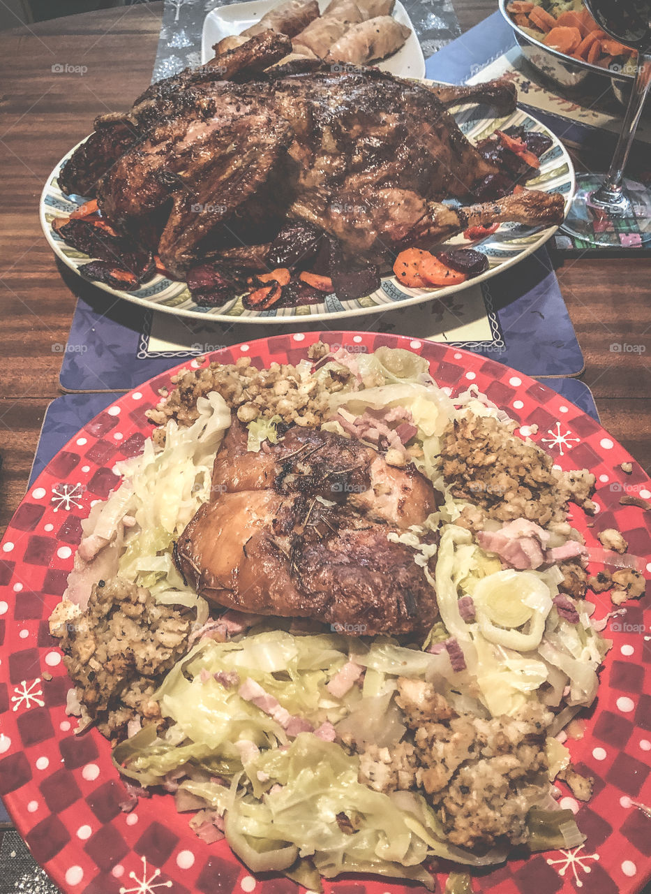 Roasted meats and vegetables served up at Christmas