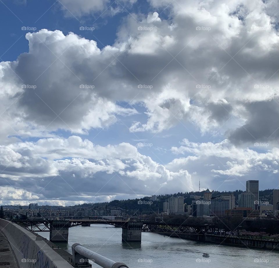Willamette River view on a cloudy day.