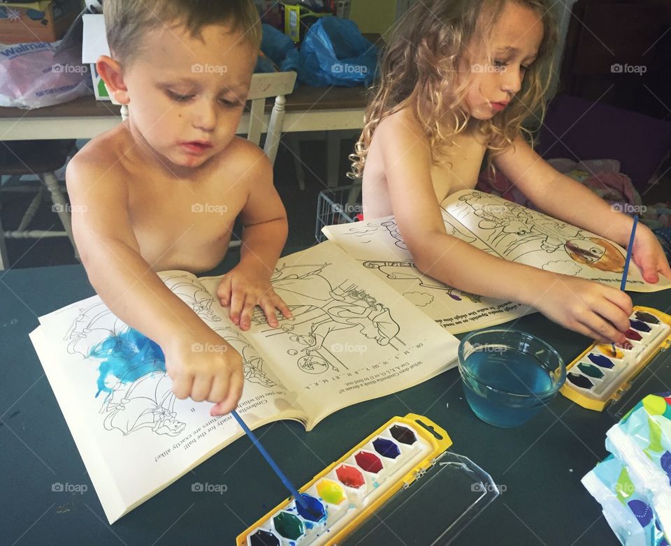 Watercolor painting with the kids. 