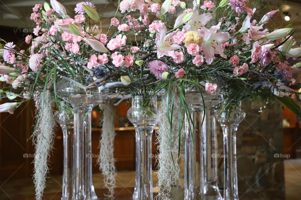 Flowers in vases on  a table