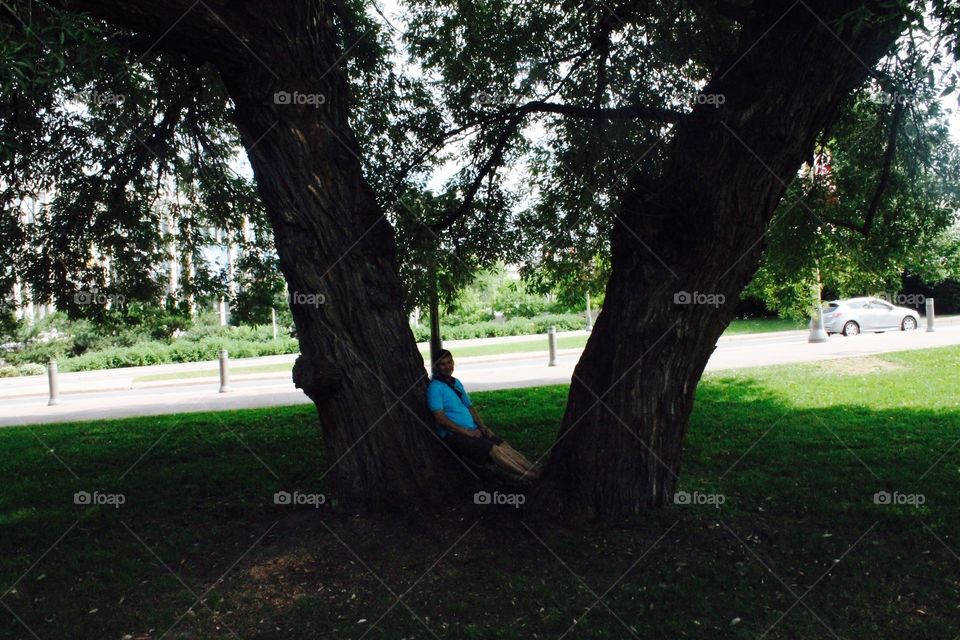 Man sitting near tree