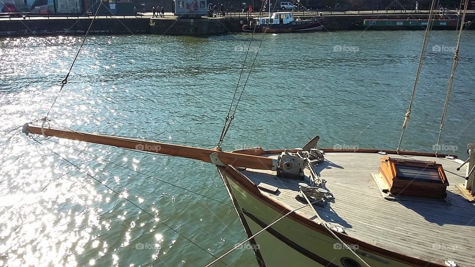 Front angle of boat on canal