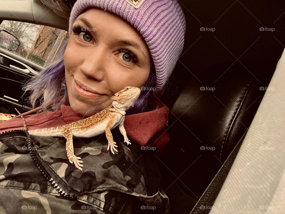 Baby Beardie and me posing 