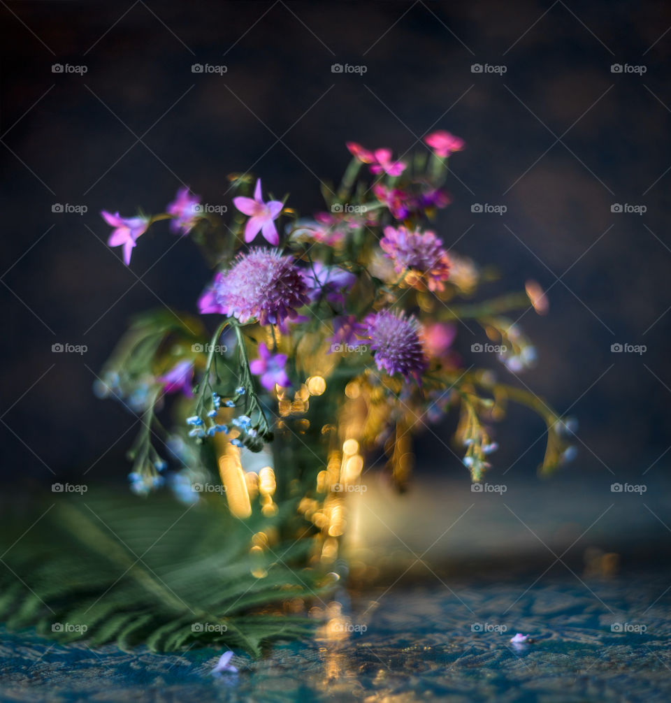 Bouquet of forest flowers in soft focus