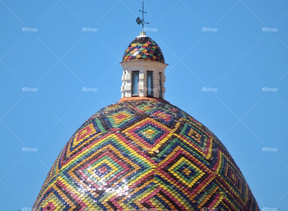 coloured cathedral dome from Alghero  - Italy