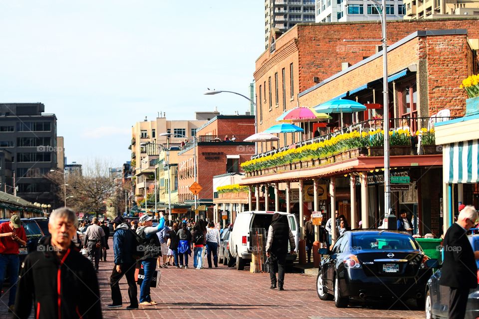 Street road near Pike place market in Seattle Washington USA 