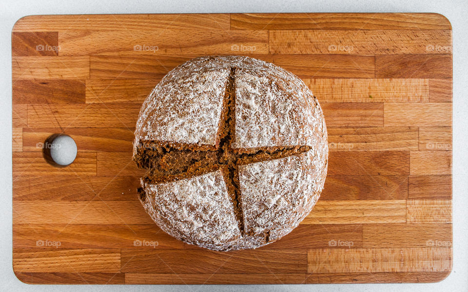 Homemade bread on wood
