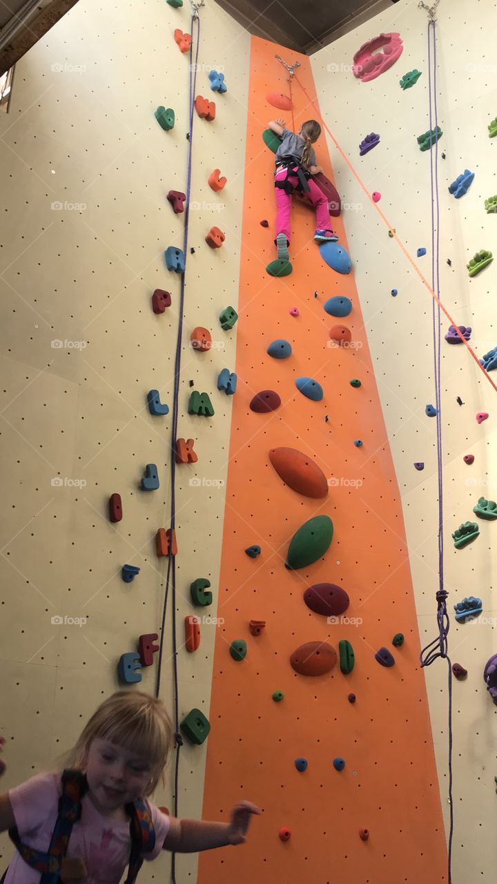 Indoor rock climbing wall!