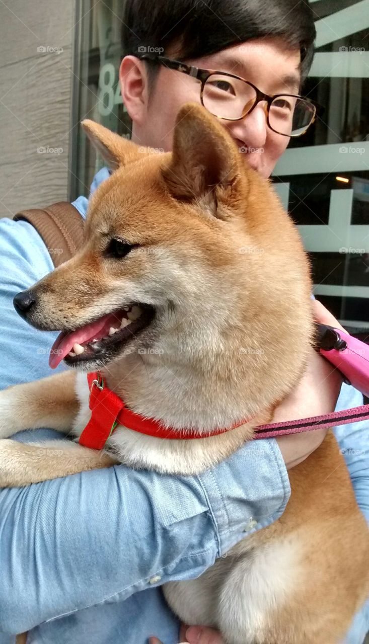 Smiling Dog in Owners Arms