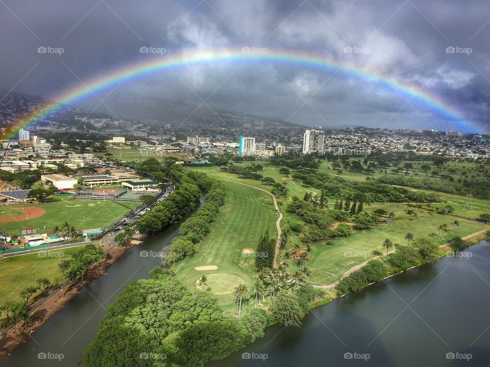 Rainbow over the Ala Wai Golf Course in Honolulu Hawaii