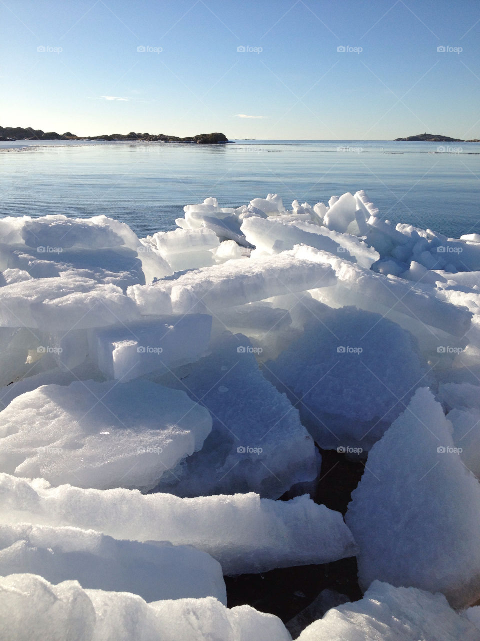 Frozen ice on beach