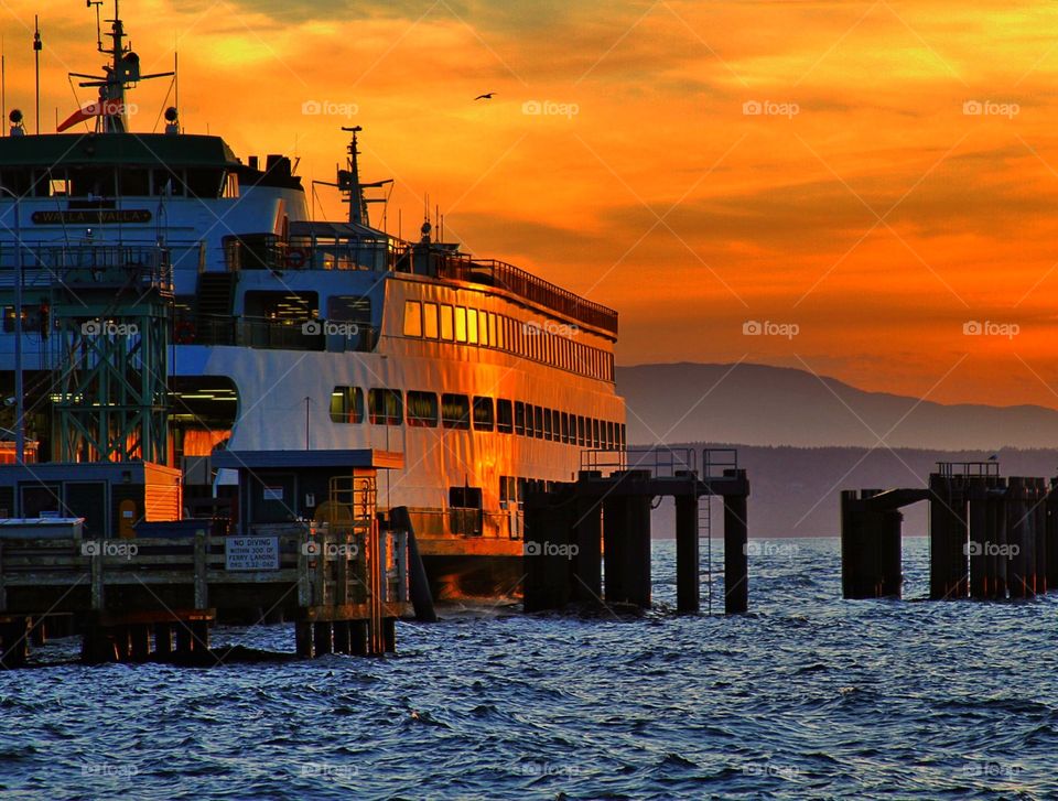 Sunset over the Edmonds Ferry. 