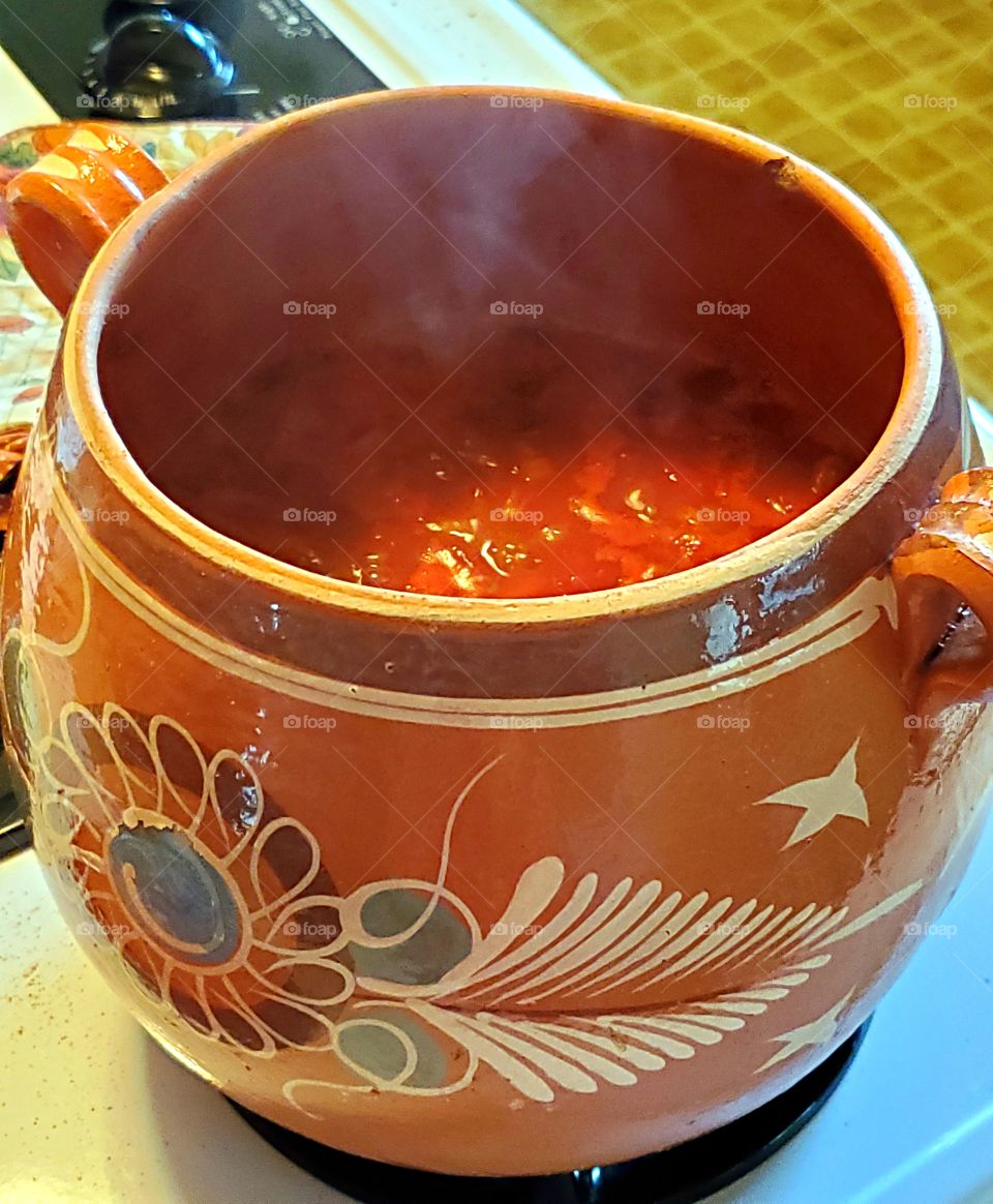 Tex-Mex soup simmering in TerraCotta Pot!