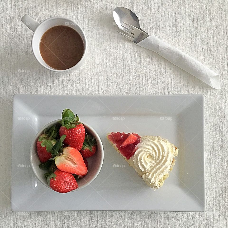 Strawberry cake and coffee 