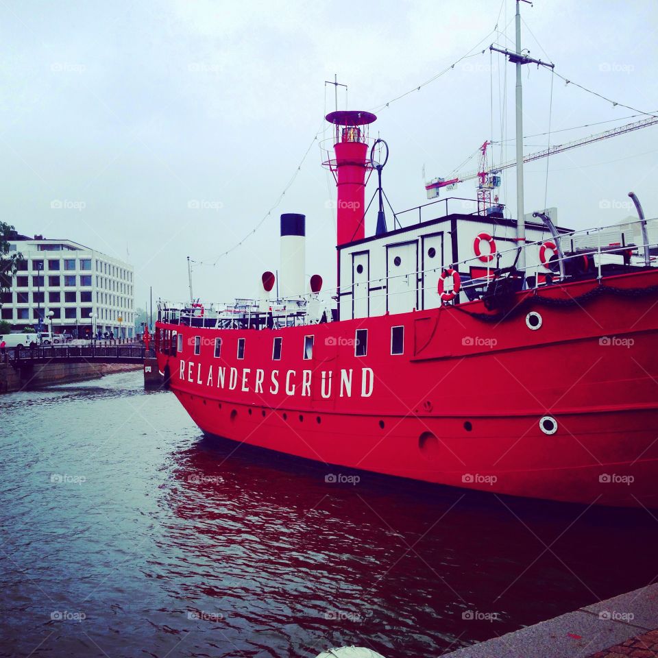 Ship at Helsinki . Red ship at the shore of Helsinki, Finland 