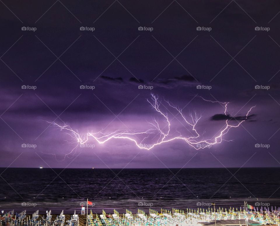 Thunderstorm at night over the sea