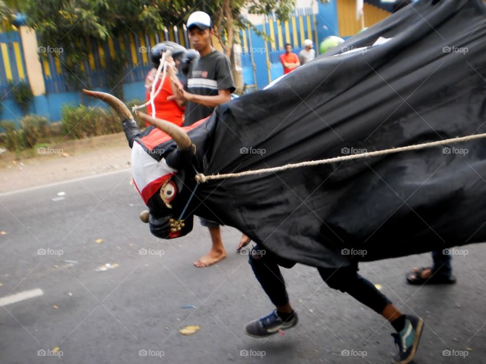 Bantengan Costume . Parade Remember Historical & Independence Day Indonesia ( Agustusan )