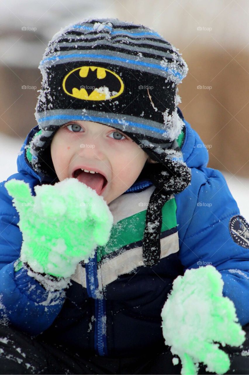 Portrait of boy in winter