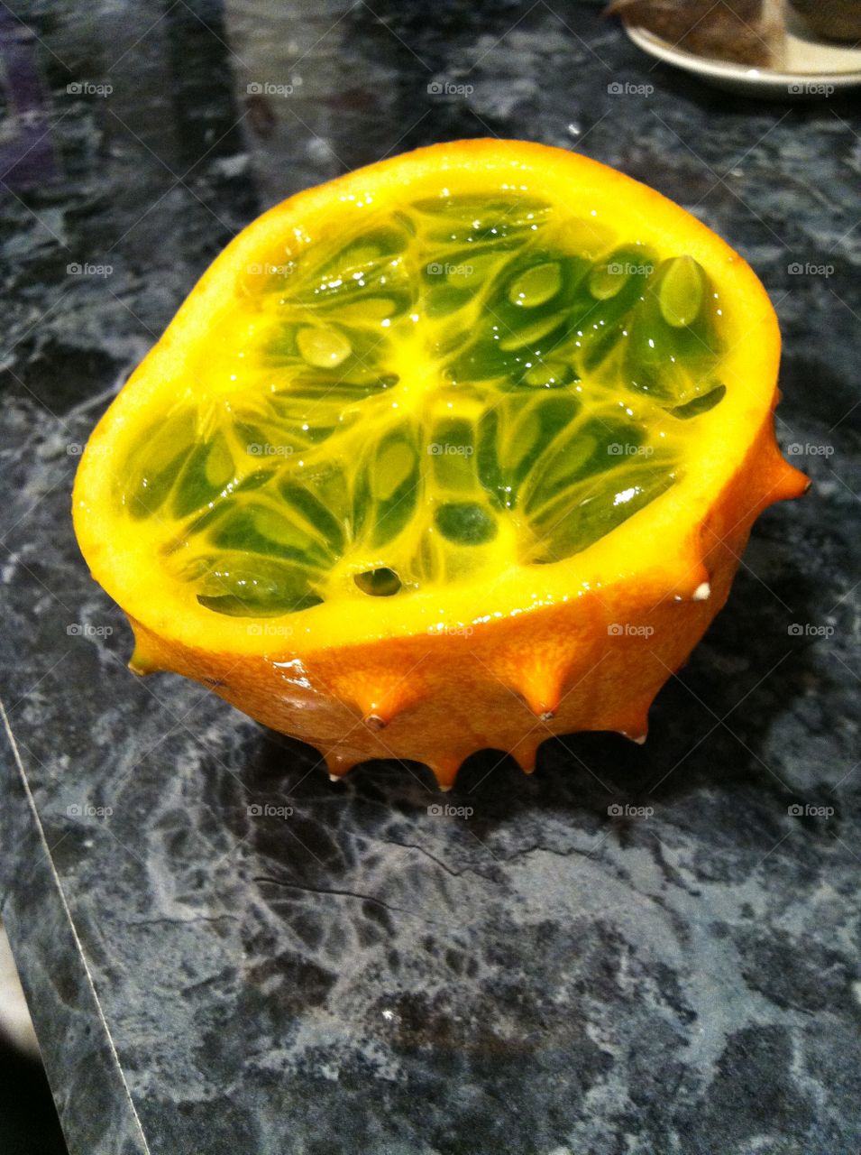 Kiwano . Kiwano melon cut in half 