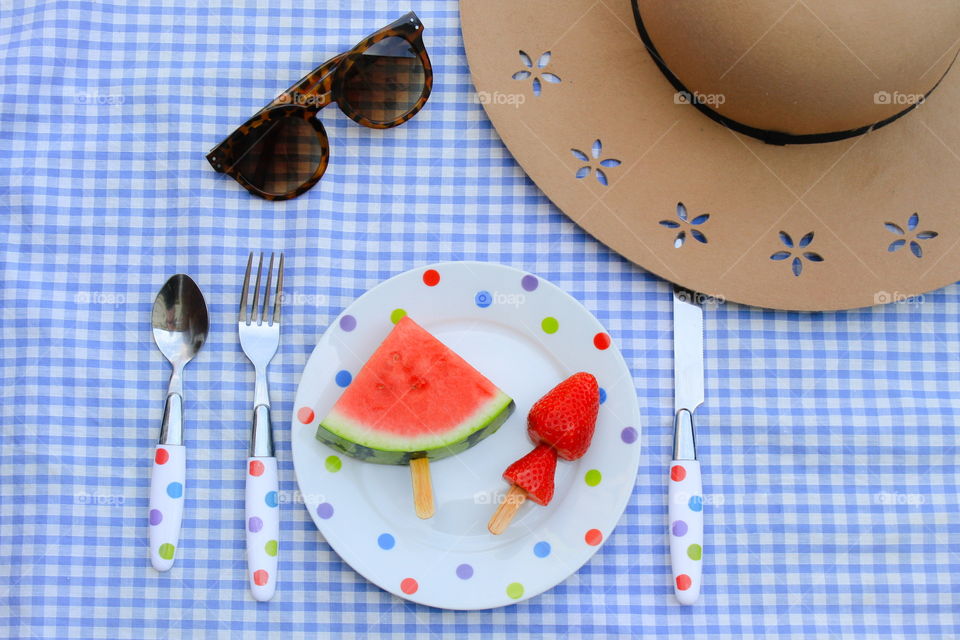 No Person, Knife, Tablecloth, Food, Gingham